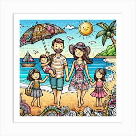 Doodle Family On The Beach Art Print