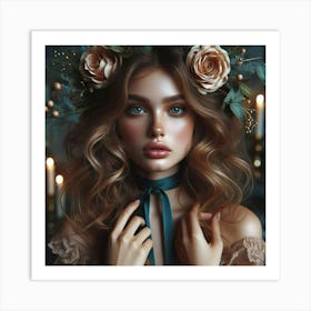 Beautiful Girl With Flowers 2 Art Print