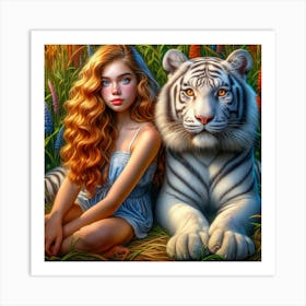 White Tiger And Girl 2 Art Print