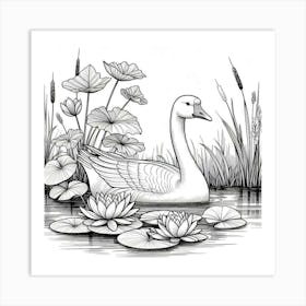 Line Art goose Art Print