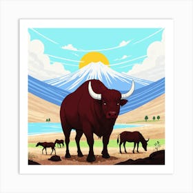 Bulls In The Mountains 15 Art Print