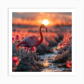 Flamingo At Sunset 2 Art Print