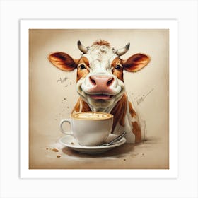 Cow With A Cup Of Coffee Art Print