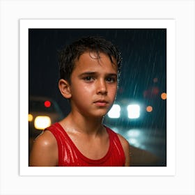 Boy In The Rain Art Print