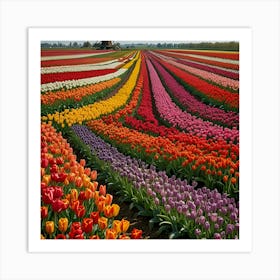 A Vibrant Tulip Field In The Netherlands With Rows Of Colorful Flowers And A Windmill In The Background 2 1 Art Print