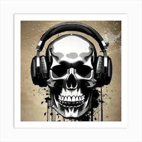 Skull With Headphones 139 Art Print