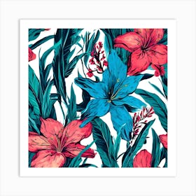 Seamless Tropical Floral Pattern Art Print