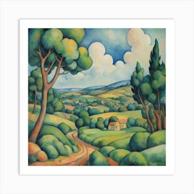 Pastoral Dreamscape Painting Inspired By Paul Cezanne 2 Art Print