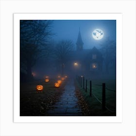 Haunting Halloween Greetings On A Misty Night 2 Art Print