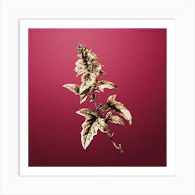 Gold Botanical Tree Mallow on Viva Magenta Art Print