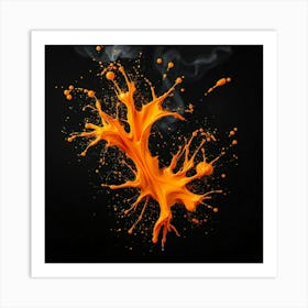 Orange Splash On Black Background 1 Art Print