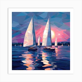 Sailboats At Sunset 8 Art Print