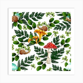 Mushroom And Leaf Pattern Art Print