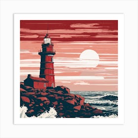 Lighthouse At Sunset Art Print