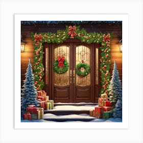 Christmas Decoration On Home Door Ultra Hd Realistic Vivid Colors Highly Detailed Uhd Drawing (3) Art Print