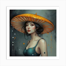 Asian Girl With Umbrella Art Print