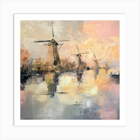 A serene scene with a windmill Art Print