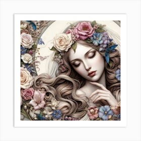 Woman With Flowers Art Print