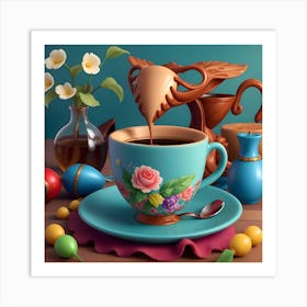 Coffee Cup With Flowers Art Print