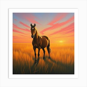 Horse In The Field At Sunset 5 Art Print