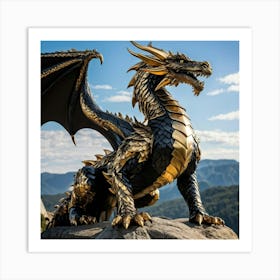 A Majestic Dragon King Possessing A Sturdy Shell Crafted From Shimmering Gold And Black Scales Spr Art Print