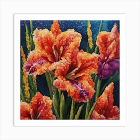 Pointillist on wood "Flower of Gladioli" Art Print