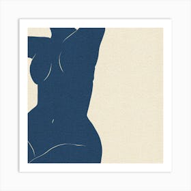 Blue Minimal Nude Silhouettes  Art Print