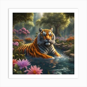 Tiger In The Water Art Print