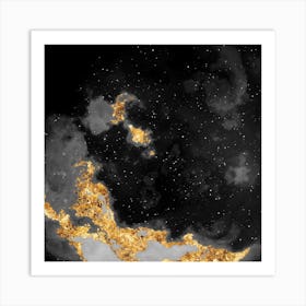 100 Nebulas in Space with Stars Abstract in Black and Gold n.087 Art Print