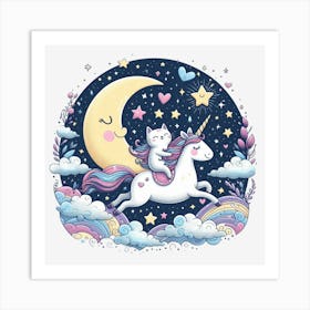 Valentine's Day Lovely Cat Riding a Unicorn 16 Art Print