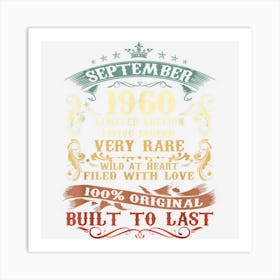 September 1960 62nd Birthday Gift 62 Year Old Men Women Art Print