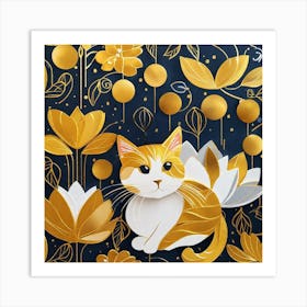 Cat With Flowers 1 Art Print