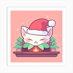 Santa Cat Art Print