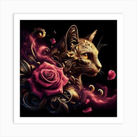 Cat With Roses 1 Art Print