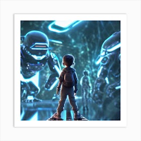 Boy Looking At Robots Art Print