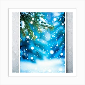 Abstract Winter Wonderland With A Closeup Of A Spruce Tree Branch Adorned With Snowflakes In The For (1) Art Print