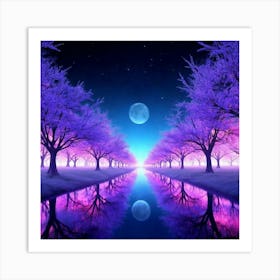 Purple Trees In The Moonlight Art Print