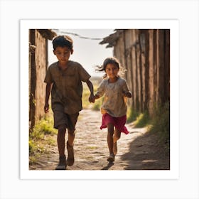 Poor Children Running For Things Freely Given Out Art Print