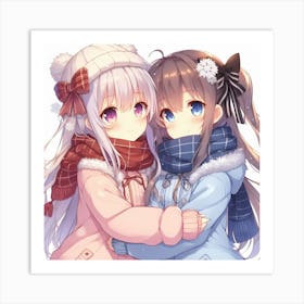 Two Anime Girls Hugging Art Print