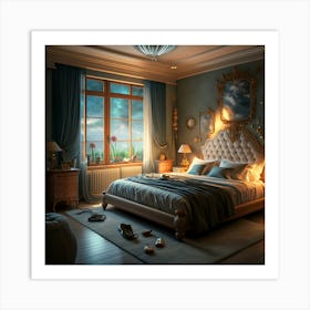 The View Of Very Beautifull Couple Bed Room 3d (1) Art Print