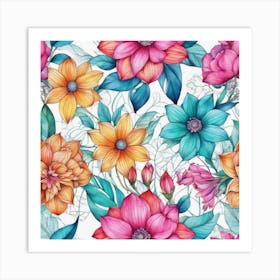 Watercolor Floral Pattern 2 Art Print