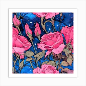 Roses In The Night Sky Art Print