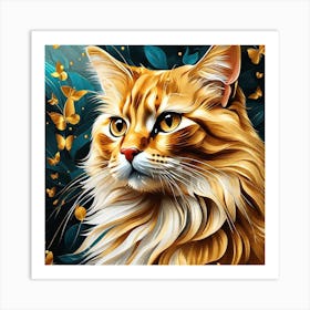 Orange Cat With Butterflies Art Print