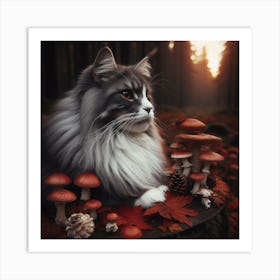 Grey-white maine coon cat 2 Art Print