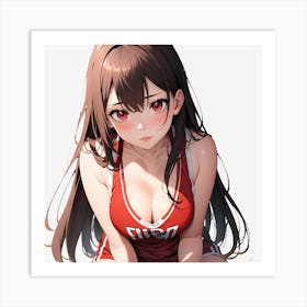 Basketball Girl In A Red Uniform Art Print