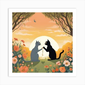 Cat Lovers In The Garden Art Print