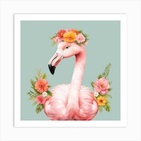 Floral Baby Flamingo Nursery Illustration (7) Art Print