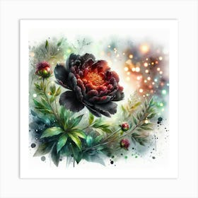 Black Peony Flower Art Print