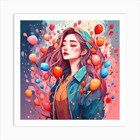 Girl With Balloons Art Print