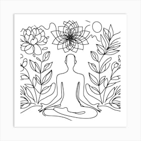 Meditating Man With Flowers Art Print